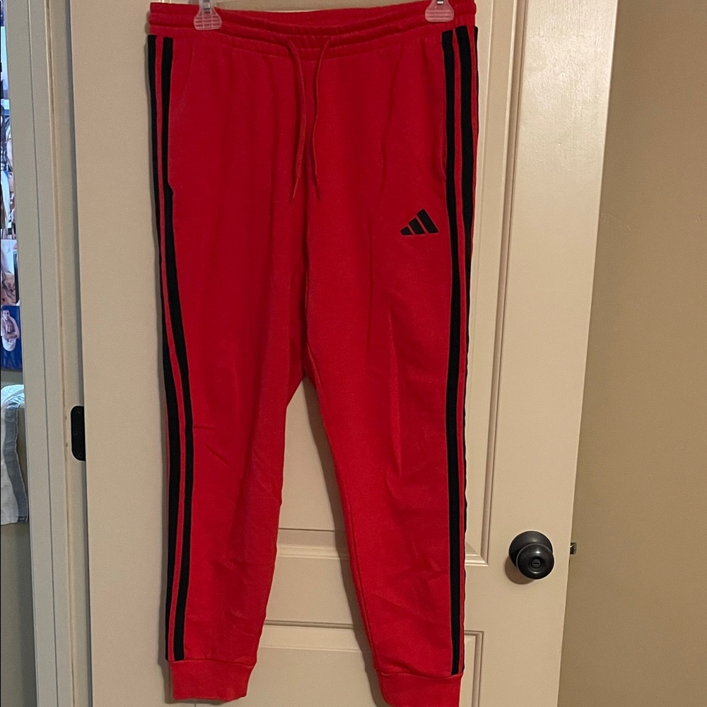 NWOT adidas Red Sweatpants with Black Side Stripes
